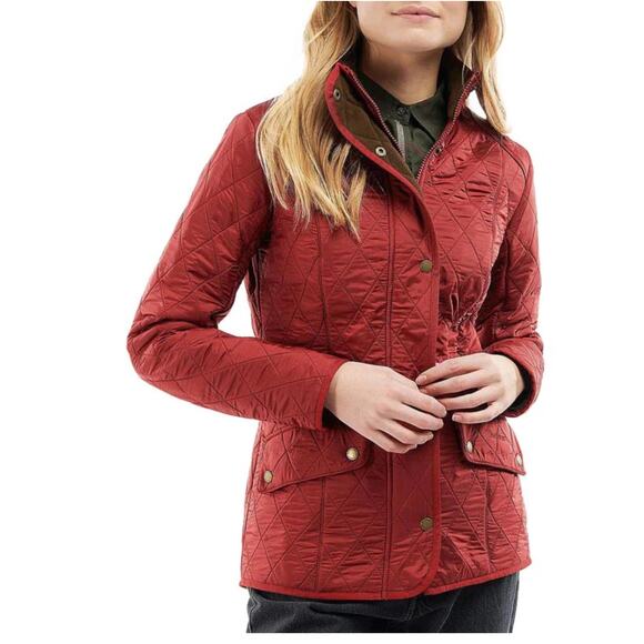 Barbour Cavalry Polarquilt Quilted Jacket Sz 14 Chore Coat Red Rust Orange - Picture 2 of 9